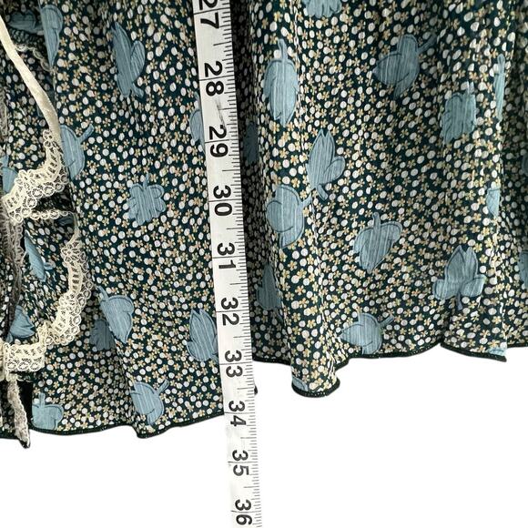 Y2K 213 Industry Dress M Green Floral Ruffled Lace Semi Sheer Boho Coquette - Picture 13 of 16